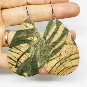 Green florals cork earrings